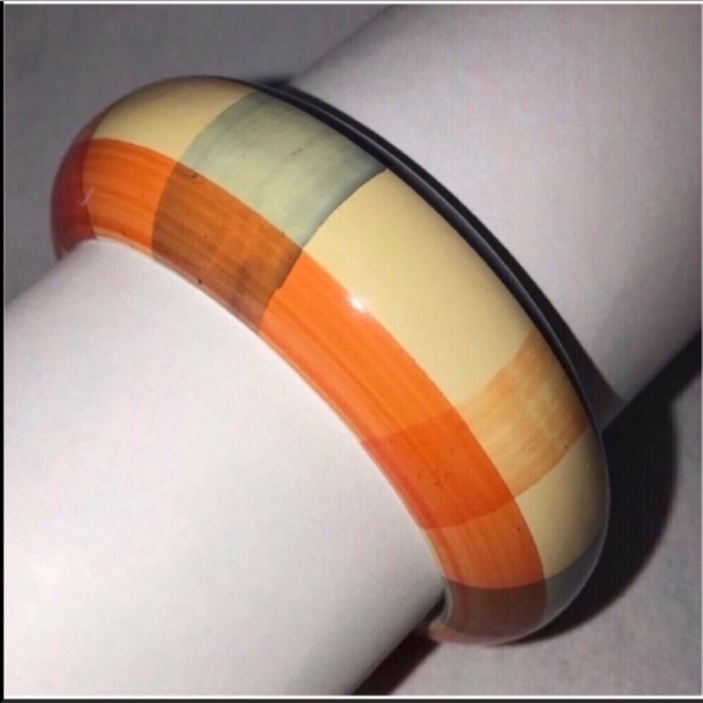 Orange and Blue Plaid Bangle Bracelet